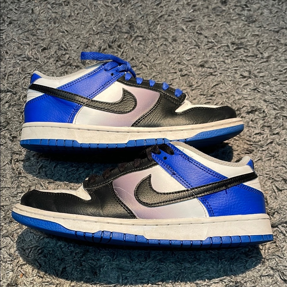 Nike Kids Sneakers Black White Blue with Iridescent Panels